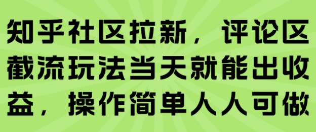 知乎社区拉新，评论区截流玩法当天就能出收益，操作简单人人可做-51网创资源