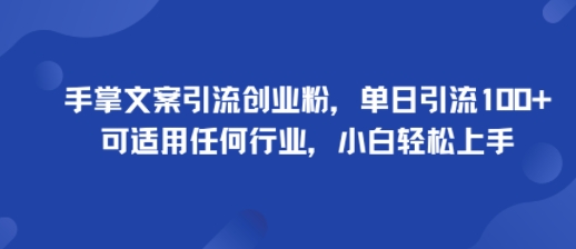 手掌文案引流创业粉，单日引流100+，可适用任何行业，小白轻松上手-51网创资源