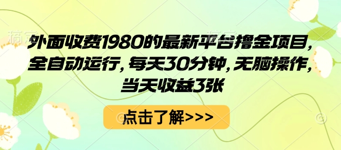 外面收费1980的最新平台撸金项目，全自动运行，每天30分钟，无脑操作，当天收益3张【揭秘】-51网创资源