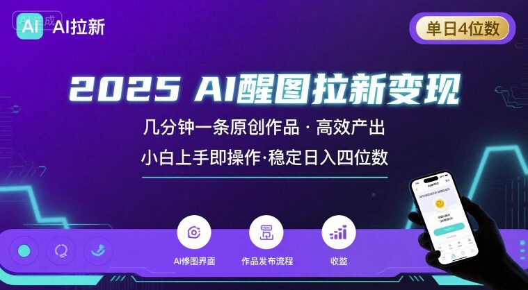 2025最强AI醒图拉新，几分钟一条原创作品，单日收入4位数，小白也能上手操作-51网创资源