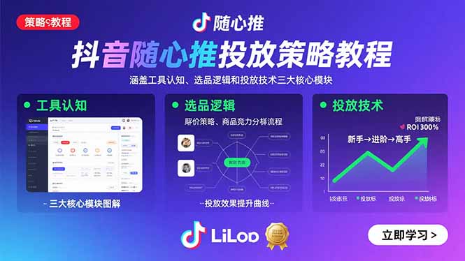 抖音随心推投放策略教程：涵盖工具认知、选品逻辑和投放技术三大核心模块-51网创资源