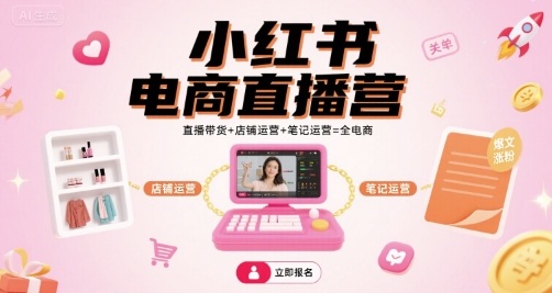 小红书电商直播营，直播带货+店铺运营+笔记运营=全电商-51网创资源