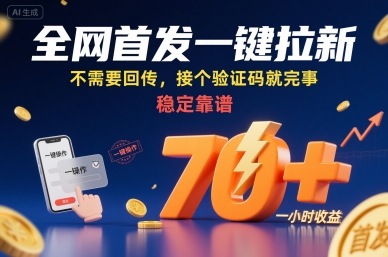 全网首发一键拉新项目，不需要回传，接个验证码就完事，稳定靠谱，一小时收益70+【揭秘】-51网创资源