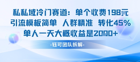 私域冷门赛道单个收费198米引流模板简单人群精准 45%的转化率单人一天大概收益多张-51网创资源