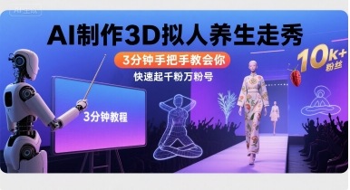 Ai制作3D拟人养生走秀，3分钟手把手教会你，快速起千粉万粉号-51网创资源