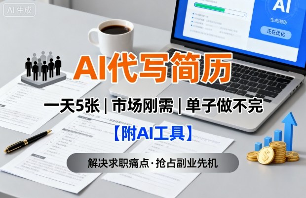 AI代写简历，一天5张，今年找工作难，市场刚需，单子做不完【附AI工具】-51网创资源