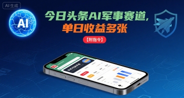 今日头条AI军事赛道，单日收益多张 ，手机可做【附指令】-51网创资源