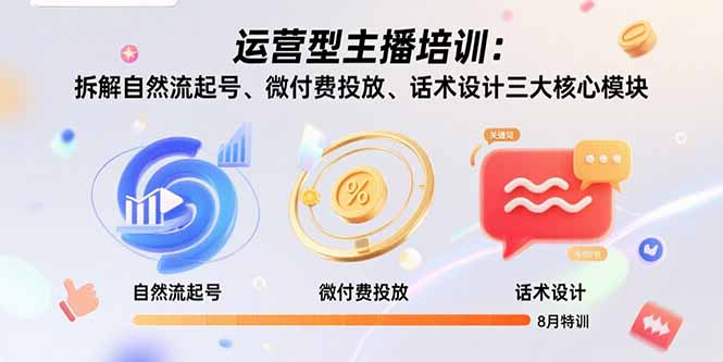 运营型主播培训:拆解自然流起号、微付费投放、话术设计三大核心模块-8月-51网创资源