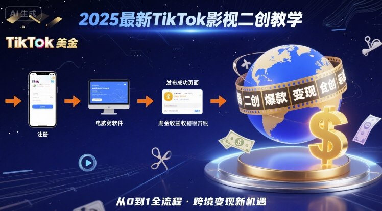 2025年最新TikTok影视二创教学，从注册到发布撸美金全流程，跨境变现新机遇-51网创资源