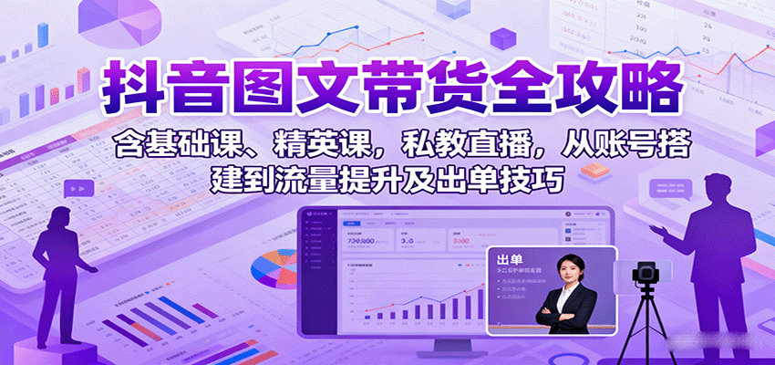 抖音图文带货全攻略：含基础课、精英课，私教直播，从账号搭建到流量提升及出单技巧-51网创资源