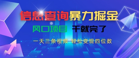 信息查询暴力掘金，一天三条视频，轻松变现四位数，风口项目干就完了【揭秘】-51网创资源
