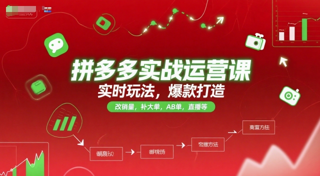 拼多多实战运营课，实时玩法，爆款打造，改销量，补大单，AB单，直播等(更新2025月)-51网创资源