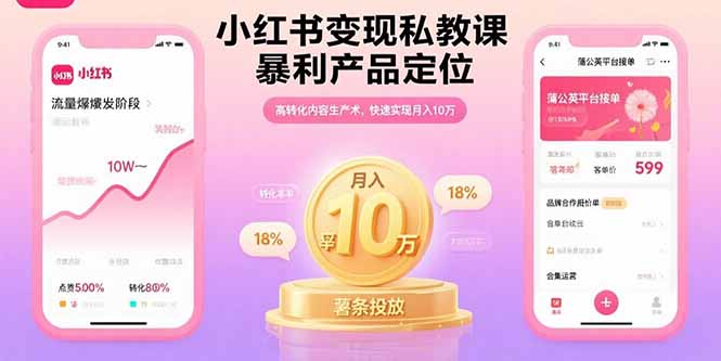 小红书变现私教课，暴利产品定位，高转化内容生产术，快速实现月入10万-51网创资源