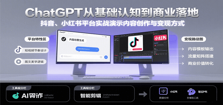ChatGPT从基础认知到商业落地，实战演示抖音、小红书等平台的内容创作与变现-51网创资源