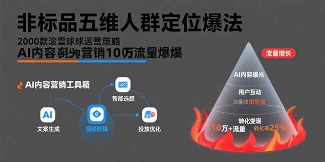 非标品五维人群定位法，2000款滚雪球运营策略，AI内容营销10万流量引爆-51网创资源