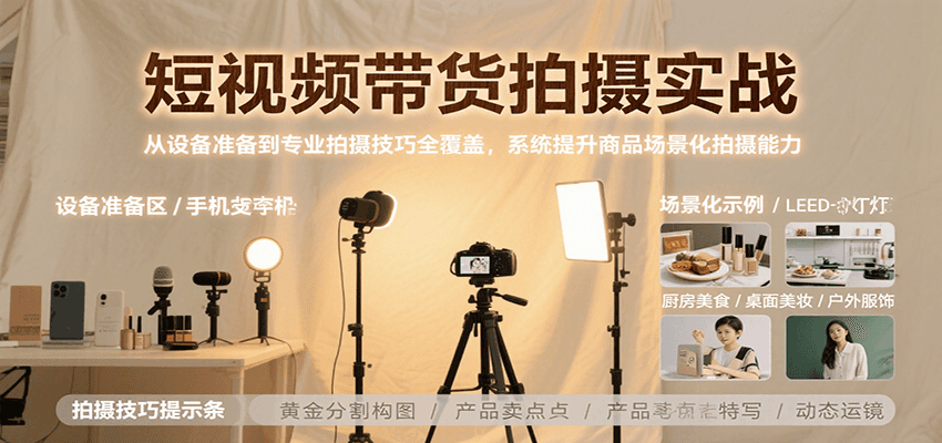 短视频带货拍摄实战，从设备准备到专业拍摄技巧全覆盖，系统提升商品场景化拍摄能力-51网创资源