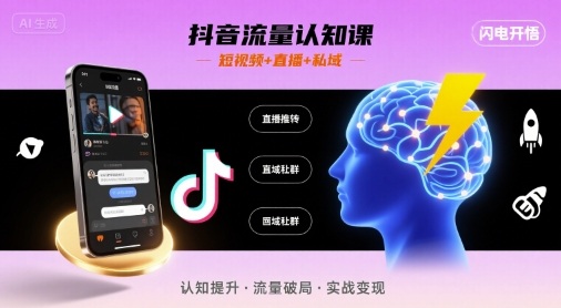 抖音流量认知课,短视频+直播+私域,认知提升,闪电开悟-51网创资源