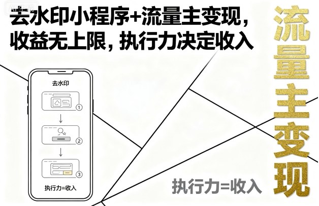 去水印小程序+流量主变现，收益无上限，执行力决定收入-51网创资源