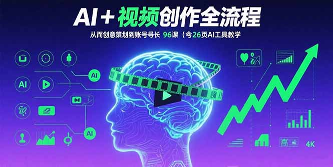 AI+短视频创作全流程：从创意策划到账号增长，96节课(含26项AI工具教学-51网创资源