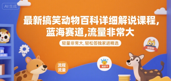 最新搞笑动物百科详细解说课程，蓝海赛道，流量非常大，轻松签独家进精选-51网创资源