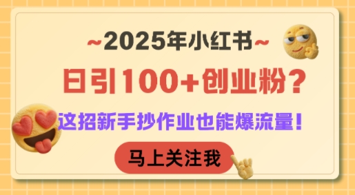 2025年小红书日引100+创业粉？这招新手抄作业也能爆流量！-51网创资源