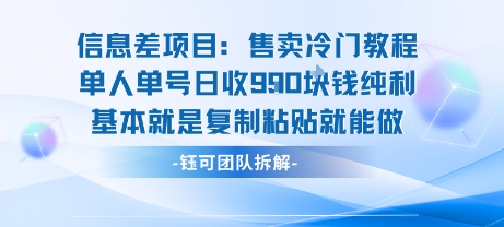 信息差项目：售卖冷门教程单人单号日收9张纯利基本就是复制粘贴就能做-51网创资源