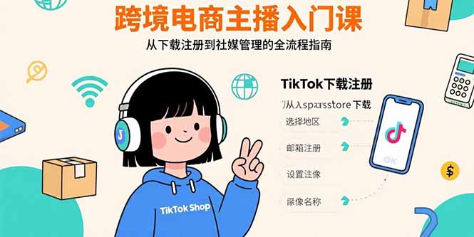 跨境电商主播入门课，TikTok下载注册，支付工具配置，社媒账号管理全流程-51网创资源