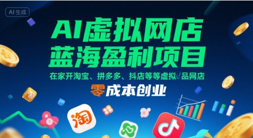 AI虚拟网店蓝海盈利项目，在家开淘宝、拼多多、抖店等虚拟品网店，零成本创业-51网创资源
